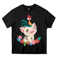 Black Moana HeiHei Rooster Pua Flowers Graphic Heavy Core Tee - PixelWave