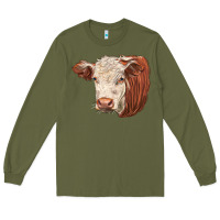 Army Green hereford cow face Long Sleeve Tee - LillyAllenDesigns