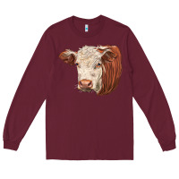 Burgundy hereford cow face Long Sleeve Tee - LillyAllenDesigns