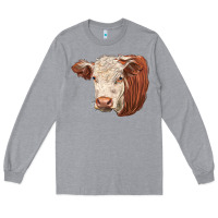 Heather Grey hereford cow face Long Sleeve Tee - LillyAllenDesigns