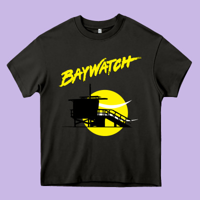Baywatch Lifeguard Tower Sunset   Baywatch Heavy Core Tee Designed By Pixelwave
