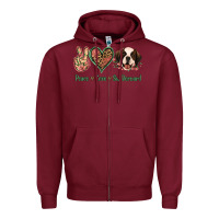 Burgundy Peace Love St. Bernard Zipper Hoodie - Jasminsmagicworld