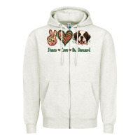 Oatmeal Heather Peace Love St. Bernard Zipper Hoodie - Jasminsmagicworld