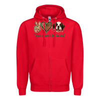 Red Peace Love St. Bernard Zipper Hoodie - Jasminsmagicworld