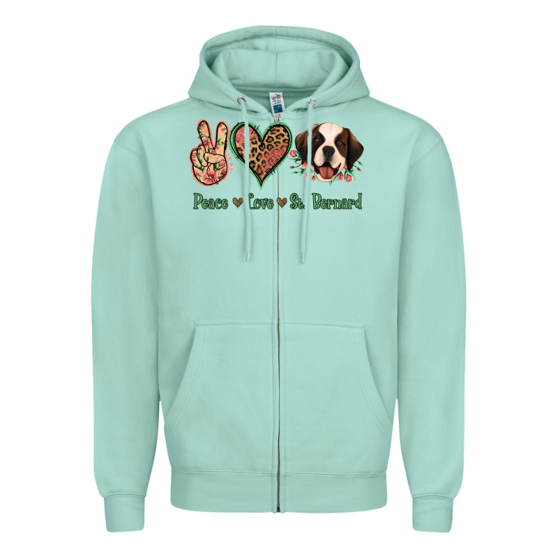 Peace Love St. Bernard Zipper Hoodie by Jasminsmagicworld | Teevron