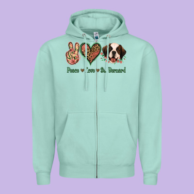 Peace Love St. Bernard Zipper Hoodie Designed By Jasminsmagicworld