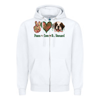 White Peace Love St. Bernard Zipper Hoodie - Jasminsmagicworld