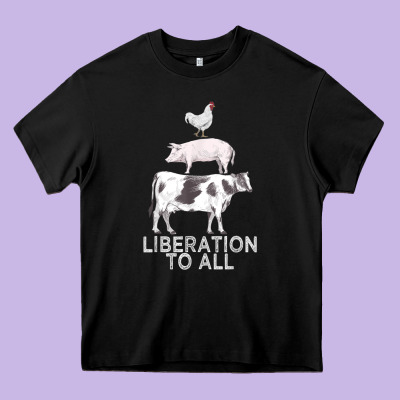 Liberation To All Vegan Vegetarian Food Animal Love Heavy Core Tee Designed By Pixelwave