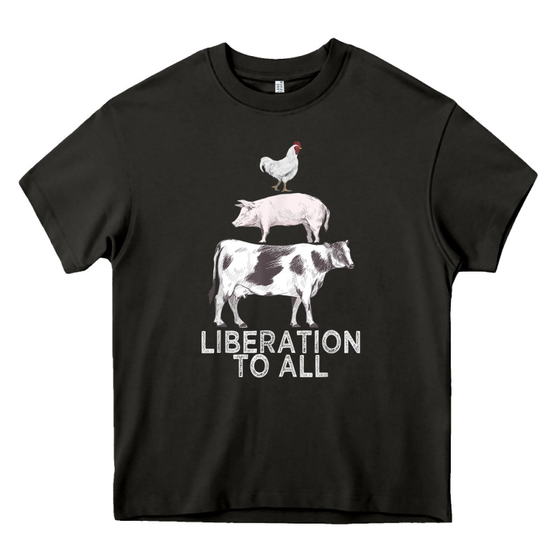 Liberation To All Vegan Vegetarian Food Animal Love Heavy Core Tee by PixelWave | Teevron