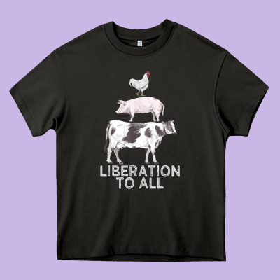 Liberation To All Vegan Vegetarian Food Animal Love Heavy Core Tee Designed By Pixelwave