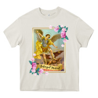 Cream St Michael the Archangel - Protector Catholic Church Angel Heavy Core Tee - PixelWave