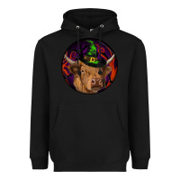 Black halloween highland cow round Heavyweight Hoodie - RanaPortraitStore