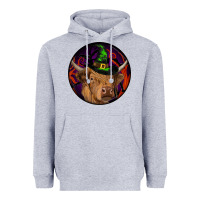 Heather Grey halloween highland cow round Heavyweight Hoodie - RanaPortraitStore