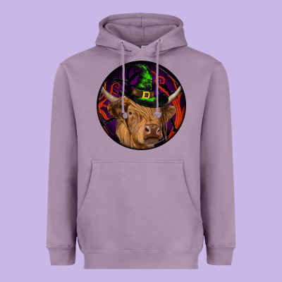 Halloween Highland Cow Round Heavyweight Hoodie Designed By Ranaportraitstore