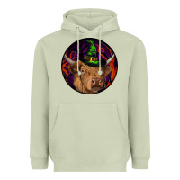 Matcha halloween highland cow round Heavyweight Hoodie - RanaPortraitStore