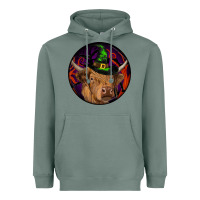 Sage halloween highland cow round Heavyweight Hoodie - RanaPortraitStore
