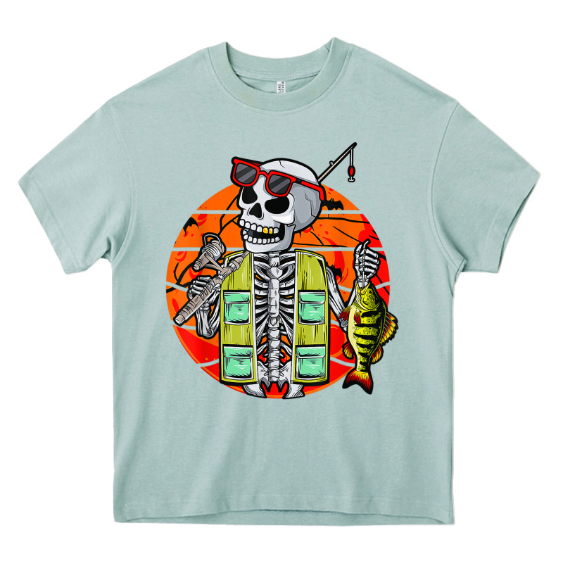 Skeleton Fishing Lover Moon Halloween Costume Fish Heavy Core Tee by Craftify | Teevron