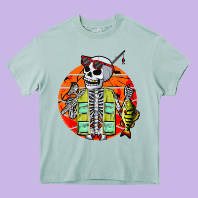 Skeleton Fishing Lover Moon Halloween Costume Fish Heavy Core Tee Designed By Craftify