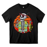 Black skeleton fishing lover moon halloween costume fish Heavy Core Tee - Craftify