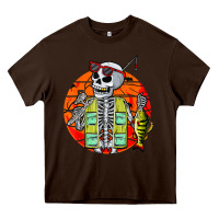 Chocolate Brown skeleton fishing lover moon halloween costume fish Heavy Core Tee - Craftify