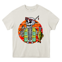 Cream skeleton fishing lover moon halloween costume fish Heavy Core Tee - Craftify