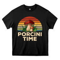 Black vintage sunset porcini mushroom hunting boletus edulis t shirt Heavy Core Tee - Craftify