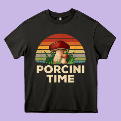 Vintage Sunset Porcini Mushroom Hunting Boletus Edulis T Shirt Heavy Core Tee Designed By Craftify
