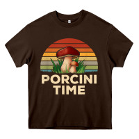 Chocolate Brown vintage sunset porcini mushroom hunting boletus edulis t shirt Heavy Core Tee - Craftify