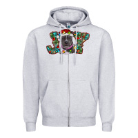Heather Grey christmas joy pitbull Zipper Hoodie - RanaPortraitStore