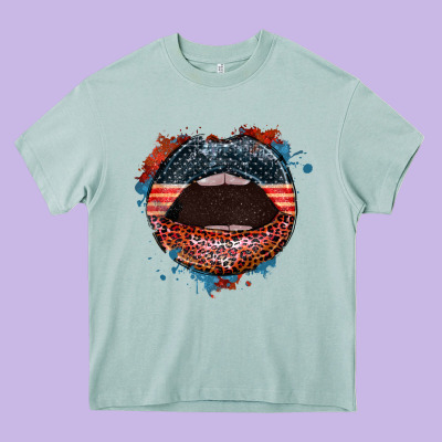 American Flag Lips 4th Of July Heavy Core Tee Designed By Fadigitalartstudio