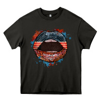 Asphalt American flag lips 4th of july Heavy Core Tee - FaDigitalArtStudio