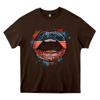 Chocolate Brown American flag lips 4th of july Heavy Core Tee - FaDigitalArtStudio