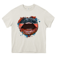 Cream American flag lips 4th of july Heavy Core Tee - FaDigitalArtStudio