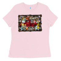Bubblegum Pink Happy Easter Ladies Tee - CowhideDigitalArt