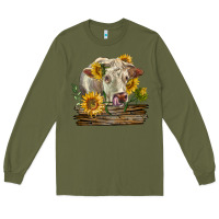 Army Green charolais cow with sunflowers Long Sleeve Tee - LillyAllenDesigns