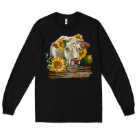 Black charolais cow with sunflowers Long Sleeve Tee - LillyAllenDesigns