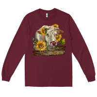 Burgundy charolais cow with sunflowers Long Sleeve Tee - LillyAllenDesigns