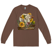 Chestnut charolais cow with sunflowers Long Sleeve Tee - LillyAllenDesigns