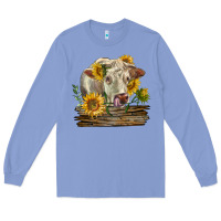 Colony Blue charolais cow with sunflowers Long Sleeve Tee - LillyAllenDesigns