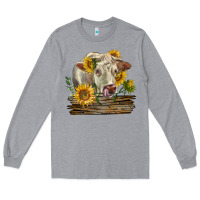 Heather Grey charolais cow with sunflowers Long Sleeve Tee - LillyAllenDesigns