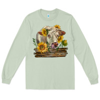 Matcha charolais cow with sunflowers Long Sleeve Tee - LillyAllenDesigns