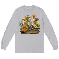 Moon Dust charolais cow with sunflowers Long Sleeve Tee - LillyAllenDesigns