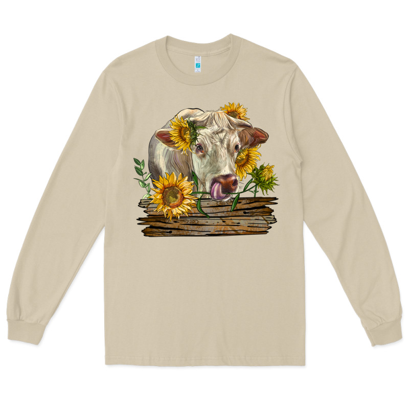 Charolais Cow With Sunflowers Long Sleeve Tee by LillyAllenDesigns | Teevron