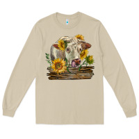 Mushroom charolais cow with sunflowers Long Sleeve Tee - LillyAllenDesigns