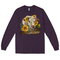 Plum charolais cow with sunflowers Long Sleeve Tee - LillyAllenDesigns