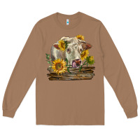 Toasted Coconut charolais cow with sunflowers Long Sleeve Tee - LillyAllenDesigns