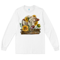 White charolais cow with sunflowers Long Sleeve Tee - LillyAllenDesigns