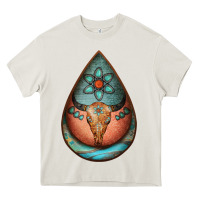 Cream teardrop tooled leather bullskull earrings Heavy Core Tee - Jasminsmagicworld