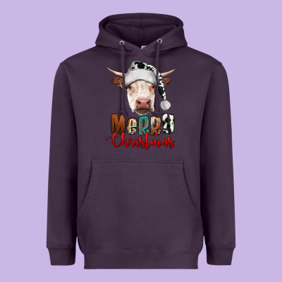 Merry Christmas Hereford Cow Heavyweight Hoodie Designed By Ranaportraitstore
