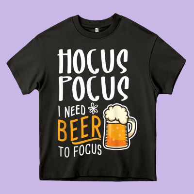 Hocus Pocus I Need Beer To Focus Funny Halloween Witch 1 Heavy Core Tee Designed By Inspiradesign
